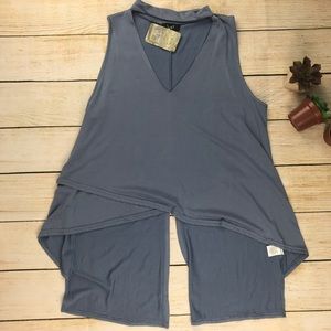 LOVE J choker split back hi-lo faux wrap tank NWT